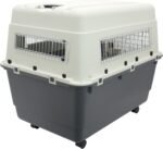SportPet Airline Compliant XXX-LARGE 48" Travel Dog Kennel-Durable Plastic Airline Pet Carrier w/Removable Wheels & Food Bowls, Collapsible Indoor/Outdoor Dog Kennel, Dogs up to 44"L & 33"H-Cream/Gray - Image 4