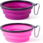 Dog Bowl Pet Collapsible Bowls, 2 Pack Collapsible Dog Water Bowls for Cats Dogs, Portable Pet Feeding Watering Dish for Walking Parking Traveling with 2 Carabiners (Pink+Purple, Medium)