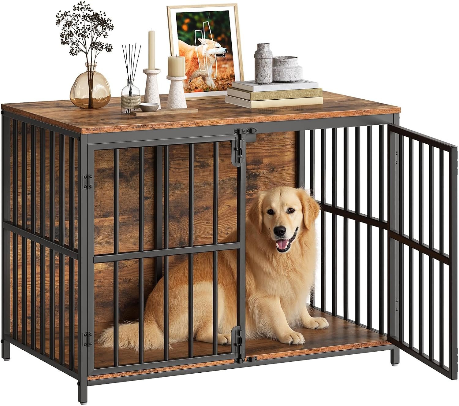 HOOBRO 38.6″ Dog Crate Furniture, Wooden Dog Kennel Indoor, Heavy Duty Dog Cage for Small/Medium Dog, Decorative Side End Table, Rustic Brown and Black BF100GW03 HOOBRO 38.6″ Dog Crate Furniture, Wooden Dog Kennel Indoor, Heavy Duty Dog Cage for Small/Medium Dog, Decorative Side End Table, Rustic Brown and Black BF100GW03