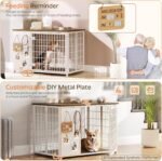 YATINEY Foldable Dog Crate Furniture, Dog Crate with DIY Frame, Heavy Duty Dog Kennel Indoor with Hooks, Wooden Dog Cage End Table, for Small/Medium Dogs, White and Walnut DC95WH - Image 3