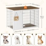 YATINEY Foldable Dog Crate Furniture, Dog Crate with DIY Frame, Heavy Duty Dog Kennel Indoor with Hooks, Wooden Dog Cage End Table, for Small/Medium Dogs, White and Walnut DC95WH - Image 4