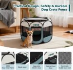 Dog Playpen, Portable Cat Playpen Crate Indoor for Dogs Cats Rabbits, Foldable Small Animal Guinea Pigs Bunny Cage Enclosure for Outdoor, Pop Up Dogs Cats Tent Kennel with Carrying Case, Grey - Image 7