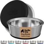 GORILLA GRIP Dog Bowl Set, Food Grade 304 Stainless Steel, 4 Cup, Black