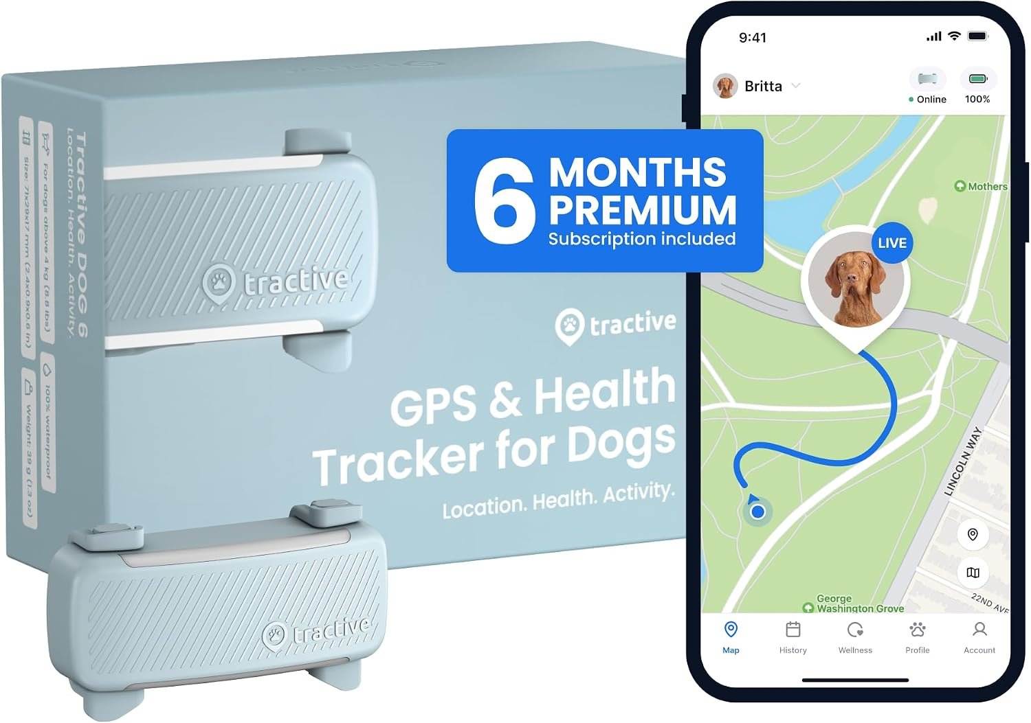 Tractive Smart Dog GPS Tracker with 6 Month Subscription | Live Pet Tracker with Virtual Fence | Vital Signs Monitoring of Heart & Respiratory Rate | Bark Monitoring | Dog Collar Attachment (Mint) Tractive Smart Dog GPS Tracker with 6 Month Subscription | Live Pet Tracker with Virtual Fence | Vital Signs Monitoring of Heart & Respiratory Rate | Bark Monitoring | Dog Collar Attachment (Mint)