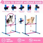 Dog Agility Course Backyard Set, Dog Agility Equipment, Pet obstacle Course Backyard with 6 Dual Mode Weave Poles, 2 Adjustable Hurdle, Jump Ring, Tunnel, Pause Box, Toy Balls and 2 Carrying Bags,Pink - Image 4