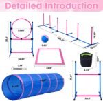 Dog Agility Course Backyard Set, Dog Agility Equipment, Pet obstacle Course Backyard with 6 Dual Mode Weave Poles, 2 Adjustable Hurdle, Jump Ring, Tunnel, Pause Box, Toy Balls and 2 Carrying Bags,Pink - Image 5