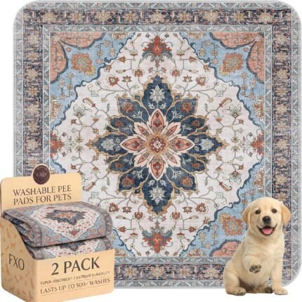 Washable Pee Pads for Dogs,Great Urine Absorbent Reusable Puppy Training Pads,Waterproof,Leak-Proof & Non-Slip Potty Pads for Whelping,Crate,Playpen,Bed.(Blue Floral,48"x48")
