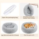 Calming Donut Dog and Cat Bed for Indoor Cats, Anti-Anxiety Round Fluffy Soft Washable Small Pet Bed for Puppy and Kitten, Warming Comfortable Luxury Anti-Slip Waterproof Mute Base 20in Gray - Image 4