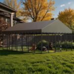 10x14FT Outdoor Dog Kennel with Roof and Feeding Door - Image 4
