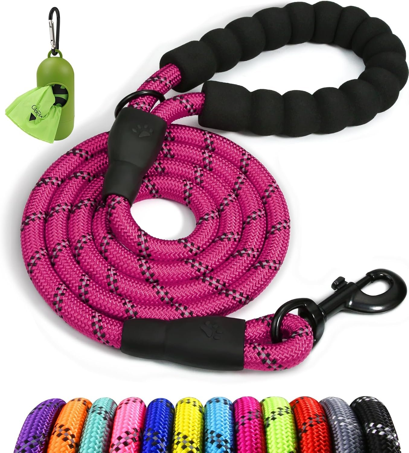 Taglory Rope Dog Leash for Medium Large Dogs, 6 FT Padded Handle, Hotpink Taglory Rope Dog Leash for Medium Large Dogs, 6 FT Padded Handle, Hotpink