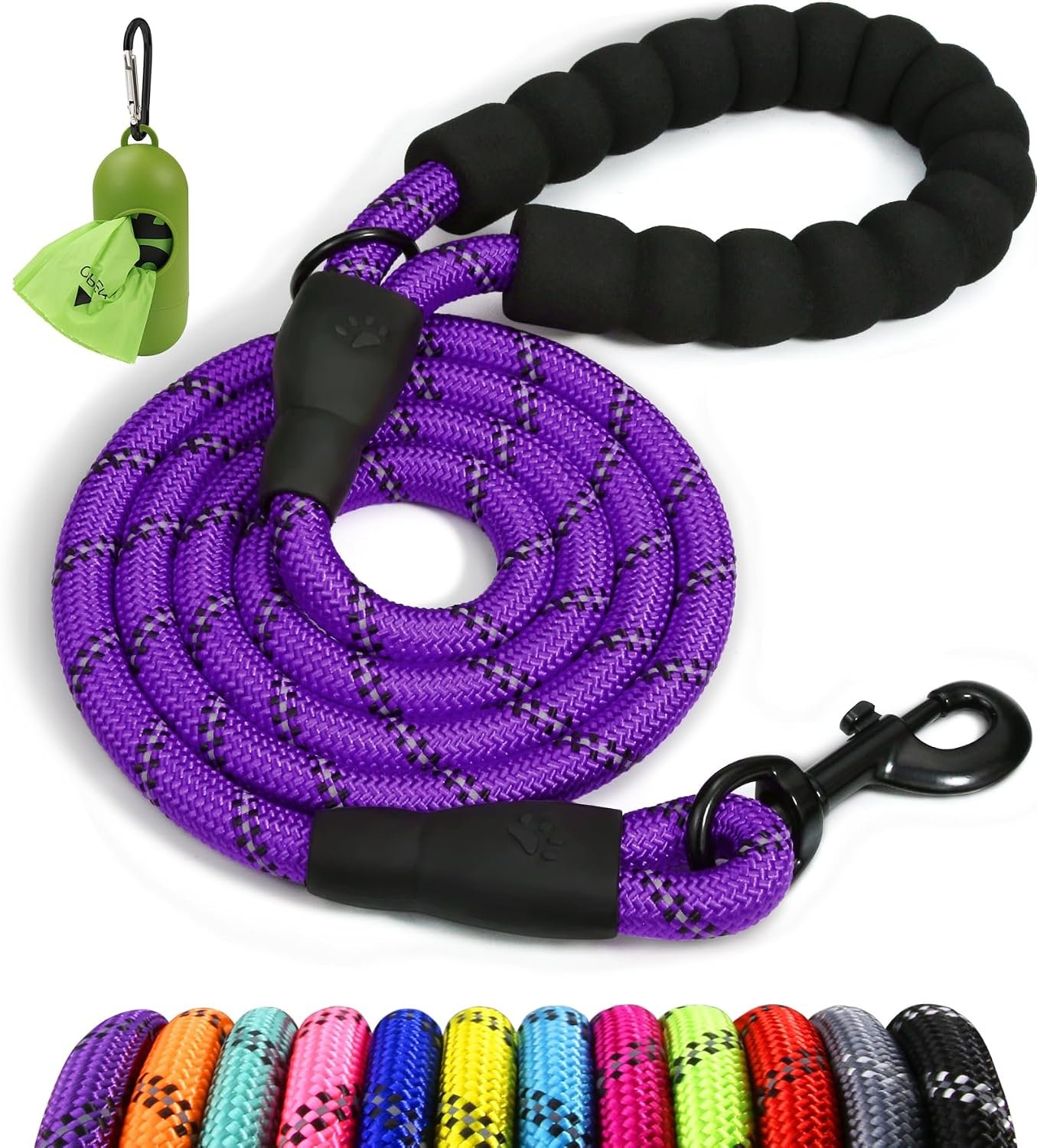 Taglory Rope Dog Leash for Medium Large Dogs, 6 FT Padded Handle, Purple Taglory Rope Dog Leash for Medium Large Dogs, 6 FT Padded Handle, Purple