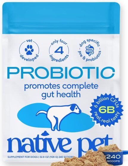 Native Pet Probiotics for Dogs – Dog Probiotic Powder for Gut & Digestive Health, Vet-Formulated 6B CFUs Dog-Specific Probiotic Strains, Supports Stool Quality & Diet Transitions – 240 Scoops