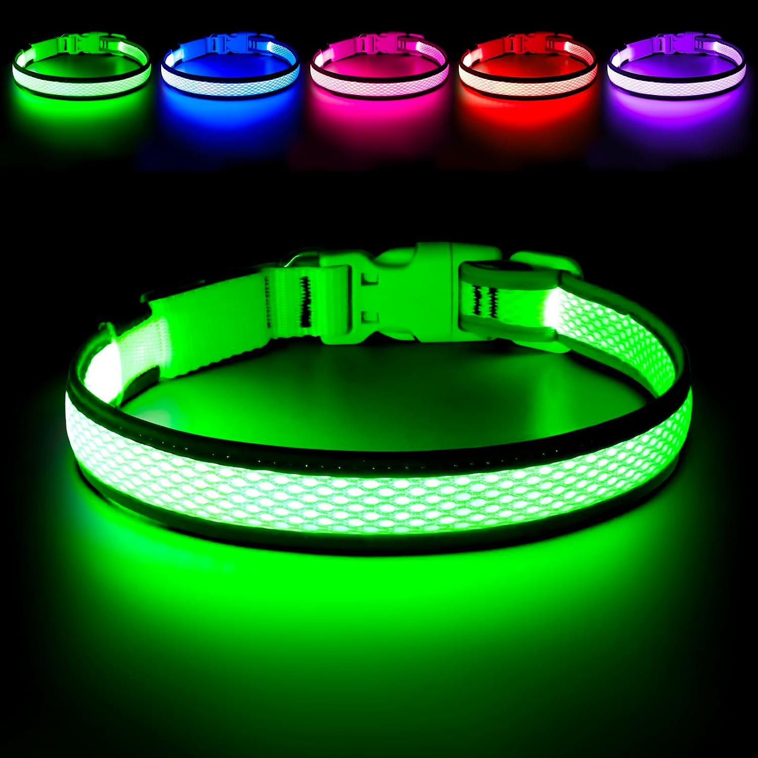 Flashseen LED Dog Collar, Light Up Dog Collar USB Rechargeable (Green, Medium) Flashseen LED Dog Collar, Light Up Dog Collar USB Rechargeable (Green, Medium)