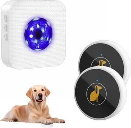 TECKNET Dog Door Bell, Dog Bells to Go Outside with 55 Melodies, 1000 Feet Range, 5 Volume (0-120dB) & 2 Modes, IP65 Waterproof, Dog Bell with 1 Receiverand 2 Transmitters, White