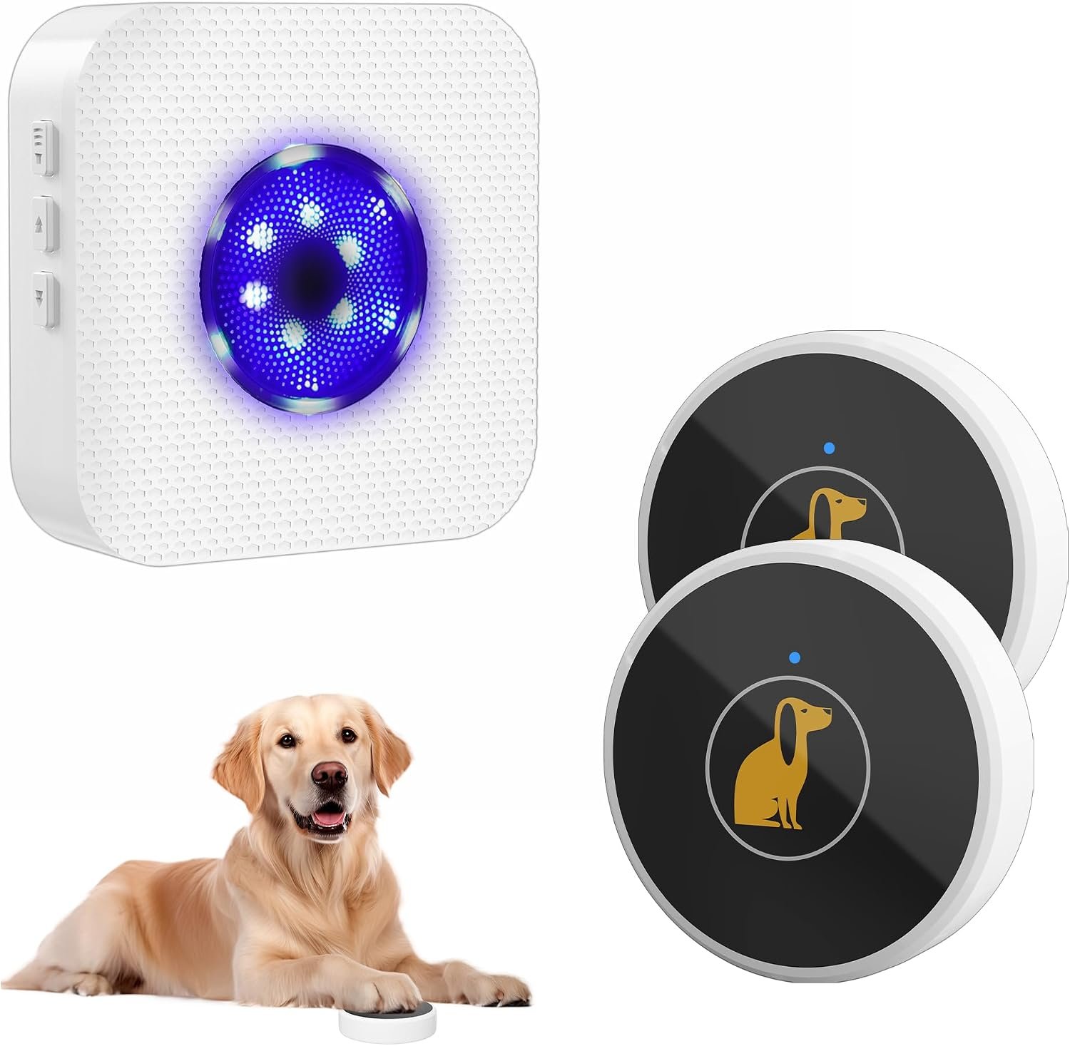 TECKNET Dog Door Bell, Dog Bells to Go Outside with 55 Melodies, 1000 Feet Range, 5 Volume (0-120dB) & 2 Modes, IP65 Waterproof, Dog Bell with 1 Receiverand 2 Transmitters, White TECKNET Dog Door Bell, Dog Bells to Go Outside with 55 Melodies, 1000 Feet Range, 5 Volume (0-120dB) & 2 Modes, IP65 Waterproof, Dog Bell with 1 Receiverand 2 Transmitters, White