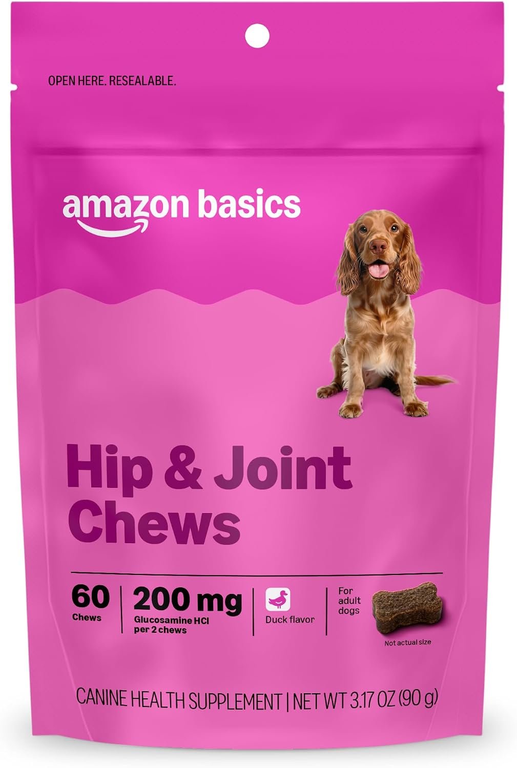 Amazon Basics Dog Hip & Joint Daily Supplement Chews with Glucosamine, MSM, and Vitamin C, Duck Flavored, 60 Count, Packaging May Vary Amazon Basics Dog Hip & Joint Daily Supplement Chews with Glucosamine, MSM, and Vitamin C, Duck Flavored, 60 Count, Packaging May Vary