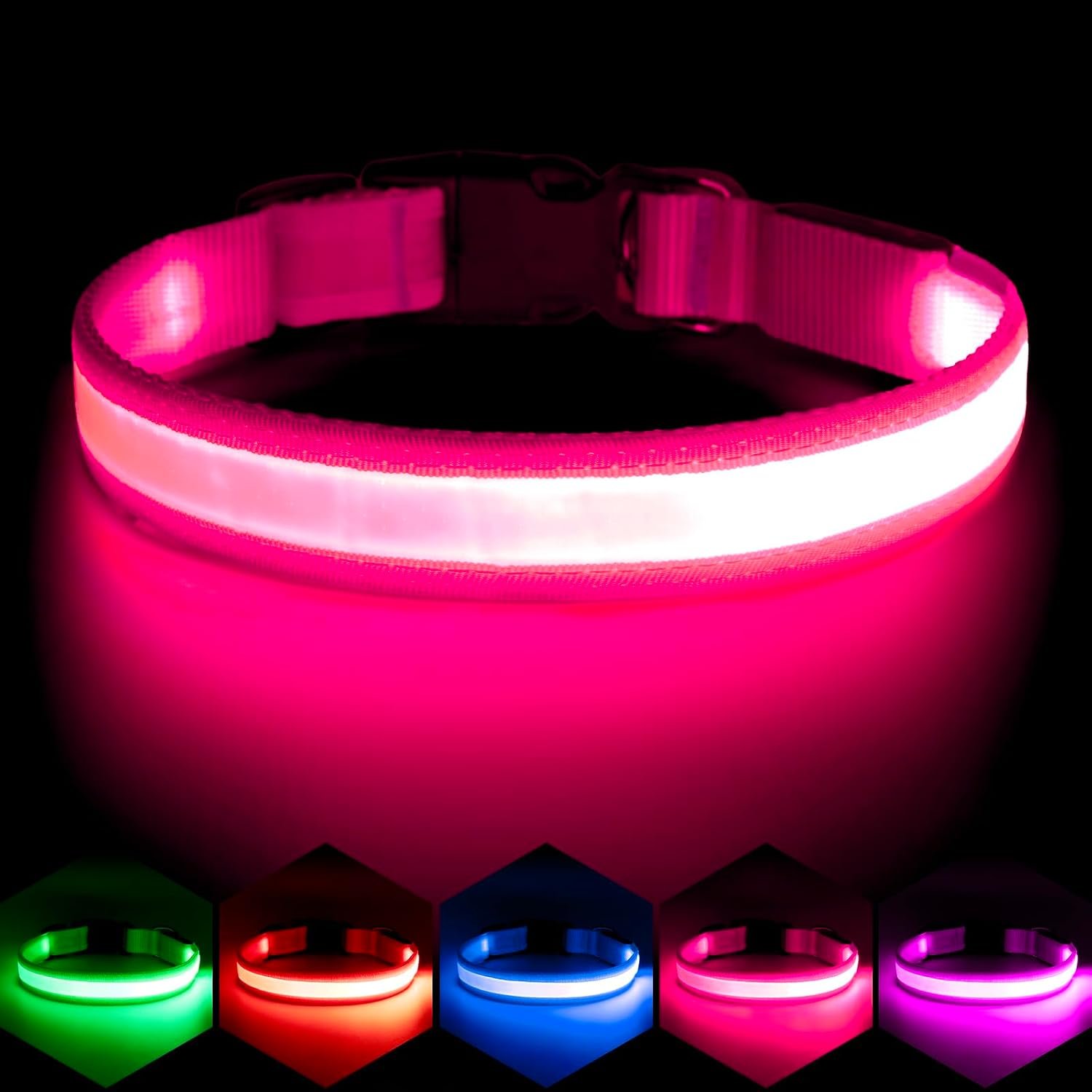 VIZPET LED Dog Collar, Light up Dog Collar Adjustable Safety Glowing Collar VIZPET LED Dog Collar, Light up Dog Collar Adjustable Safety Glowing Collar