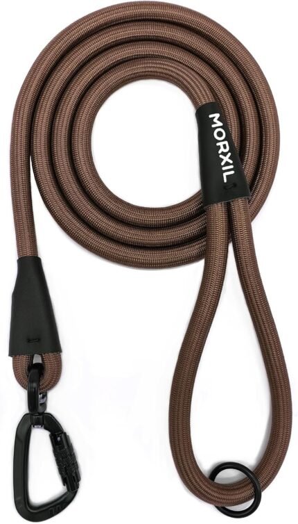 Rope Dog Leash, 6 Foot Heavy Duty Dog Leash with Aviation Aluminum Auto Locking Carabiner, Strong Nylon Pet Lead for Small, Medium, Large Dogs (Brown, 6FT)