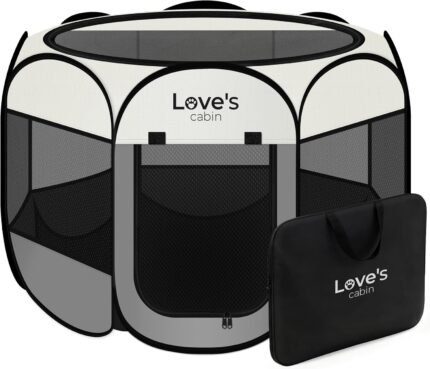 Love's cabin Pet Puppy Dog Playpen, Small Dog Tent Crates Cage Indoor/Outdoor, Portable Playpen for Cat, Foldable Pop Up Dog Kennel Playpen with Carring Case, Removable Zipper Top, Grey