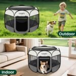 Love's cabin Pet Puppy Dog Playpen, Small Dog Tent Crates Cage Indoor/Outdoor, Portable Playpen for Cat, Foldable Pop Up Dog Kennel Playpen with Carring Case, Removable Zipper Top, Grey - Image 6