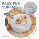 DUMOS 37.4 Inch XL Donut Dog Bed for Indoor Use, Fluffy Faux Fur Plush - Image 3