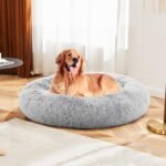DUMOS 37.4 Inch XL Donut Dog Bed for Indoor Use, Fluffy Faux Fur Plush - Image 7