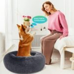 SAVFOX 30 inches Calming Donut Dog Bed - 3X Durable Plush Faux Fur, Machine Washable & Non-Slip, Fits up to 45 lbs, Dark Grey - Image 5