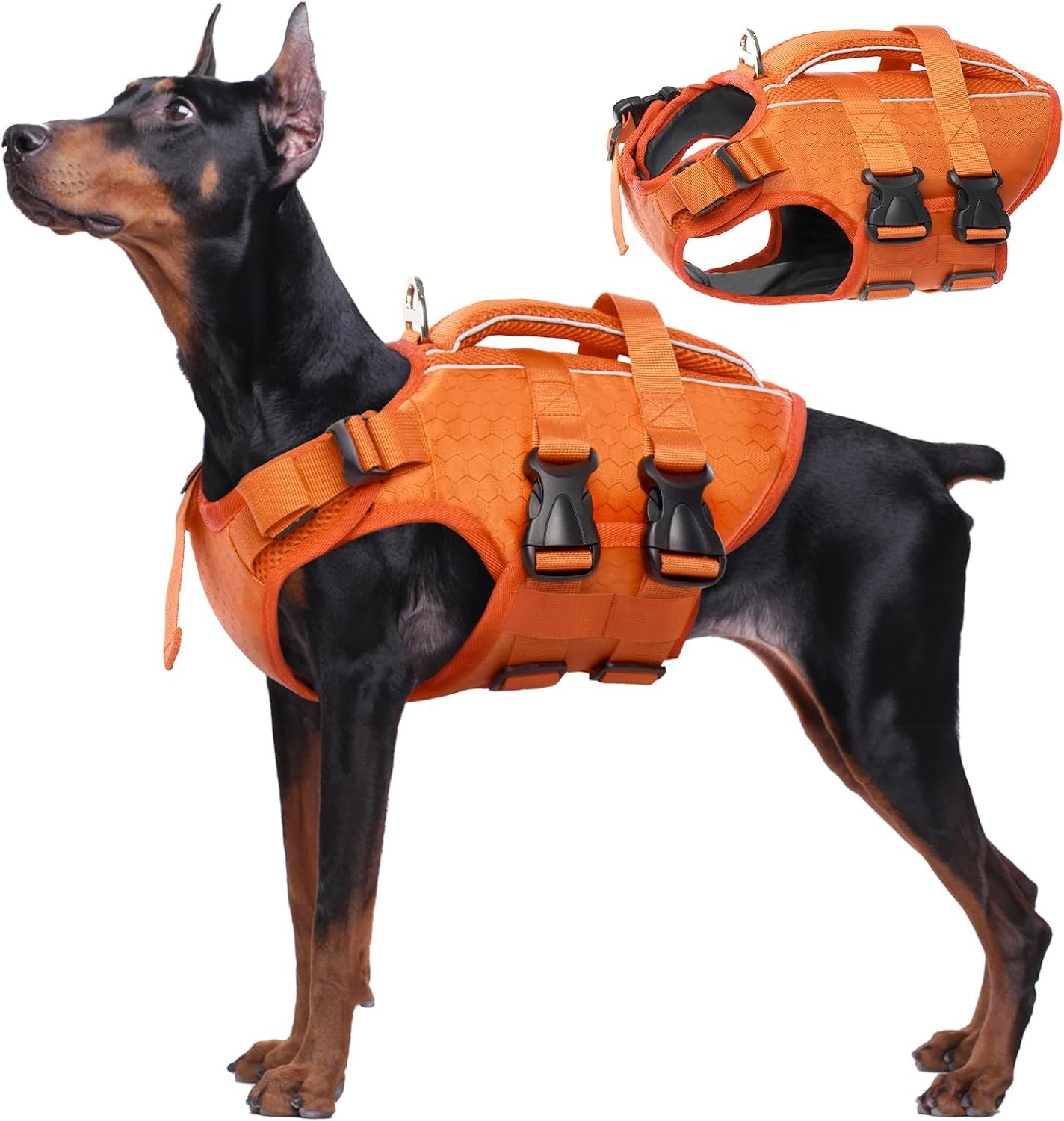 Kuoser Dog Life Jacket, High Flotation Reflective Dog Life Vest, Orange, L Kuoser Dog Life Jacket, High Flotation Reflective Dog Life Vest, Orange, L