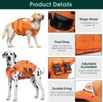 Kuoser Dog Life Jacket, High Flotation Reflective Dog Life Vest, Orange, L - Image 3