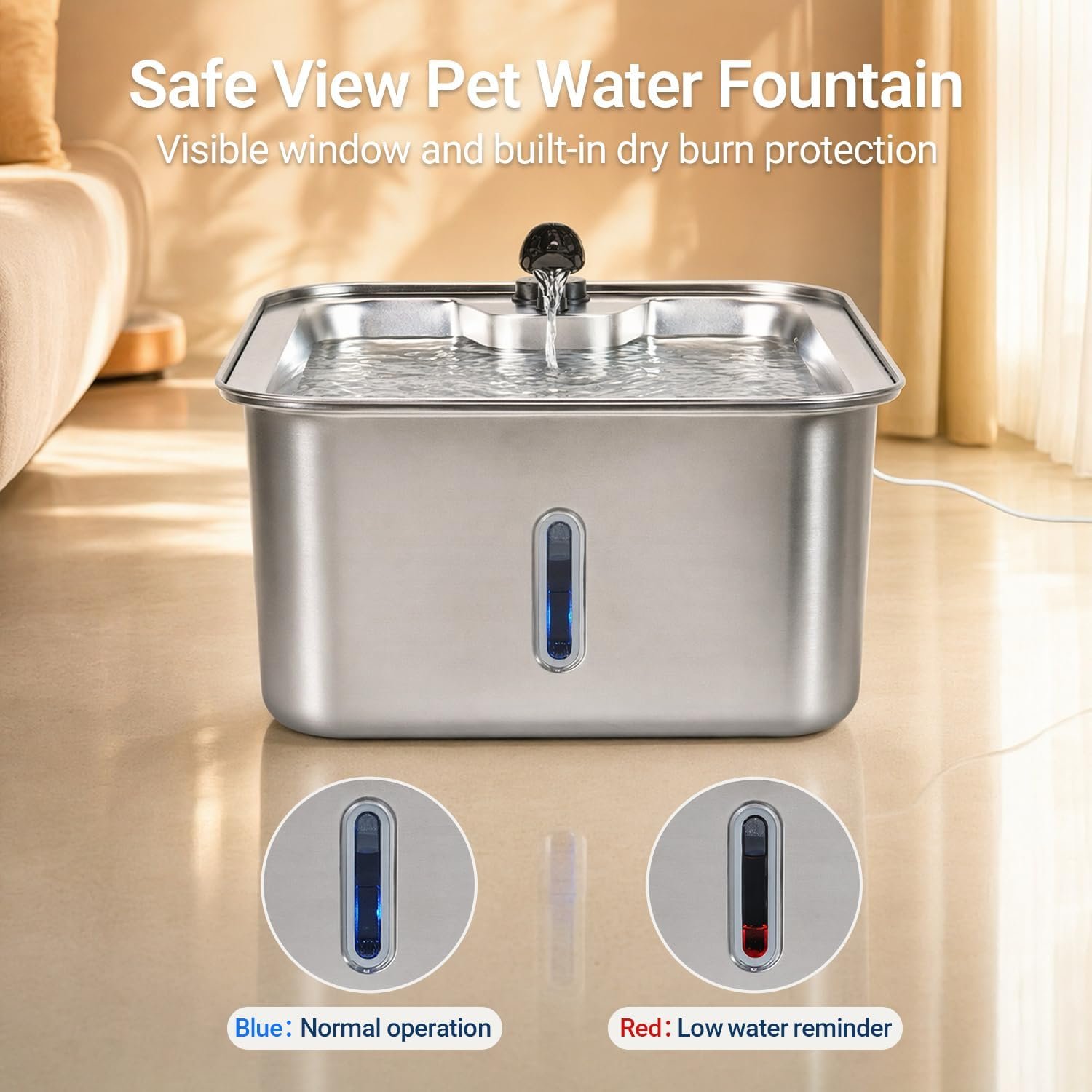 Dog Water Fountain, 4.5Gal/17L Quiet LED Blue Light Stainless Steel Pet Water Fountain for Large Dogs Indoor with 3 Replacement Filters, Multi-Filtration & Deeper Drinking Surface - Image 6