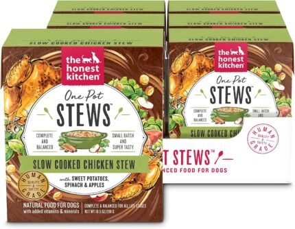 The Honest Kitchen One Pot Stew Wet Dog Food, Human Grade Slow Cooked Chicken Bone Broth Recipe with Sweet Potato, Spinach & Apples, Complete Meal or Dog Food Topper, All Life Stages, 6 Pack 10.5 oz