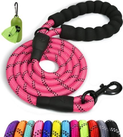 Taglory Rope Dog Leash for Medium Large Dogs, 6 FT Padded Handle, Pink