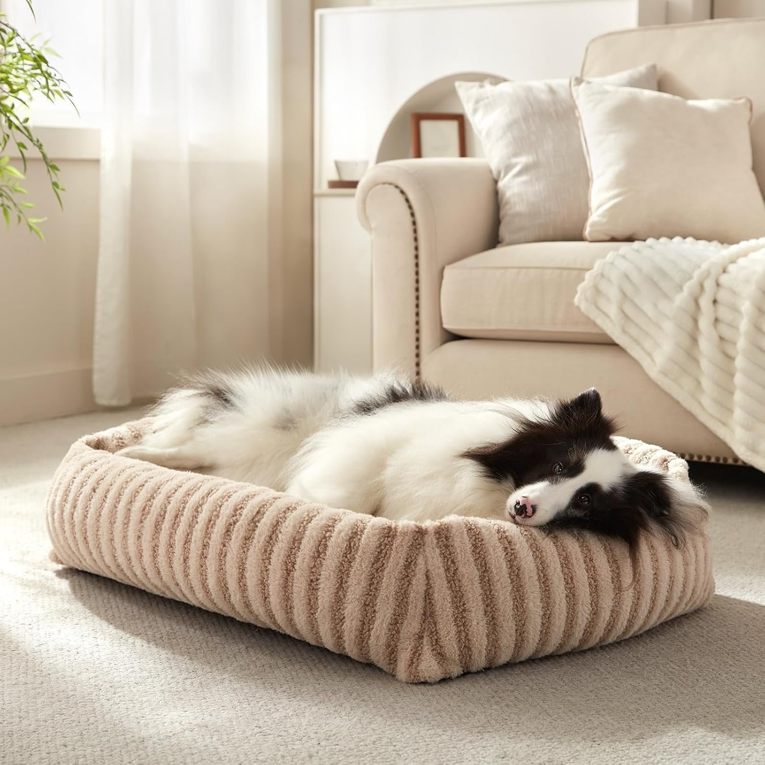 MIXJOY Dog Bed Medium Size Dog, Washable Medium Dogs Bed with Removable Cover, Soft Rectangle Doggy Ded Fluffy Plush Faux Fur Pet Bed with Anti-Slip Bottom, 30″x24″x8″, Beige MIXJOY Dog Bed Medium Size Dog, Washable Medium Dogs Bed with Removable Cover, Soft Rectangle Doggy Ded Fluffy Plush Faux Fur Pet Bed with Anti-Slip Bottom, 30″x24″x8″, Beige