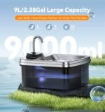 9L/2.38Gal Dog Water Fountain Elevated with 4-Height Adjustable Stand, FeelNeedy Large Pet Water Dispenser with Durable Ultra-Quiet Pump & 304 Stainless Steel Tray, Water Fountain for Dogs Indoor - Image 4