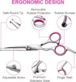 TINMARDA Dog Grooming Kit, Professional Stainless Steel Dog Grooming Scissors with Curved Shears, Pink Finger Rings - 4 Piece Sharp Durable Pet Shears for Dogs Cats At Home Salon-Quality Grooming - Image 5