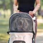 Carlson Pet Products Stroller, Includes 360 Degree Front Wheel Swivel, Rear Wheel Breaks, Reflective Trim, Mesh Panels, Umbrella and Mesh Canopy, Khaki - Image 4