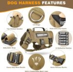 WINSEE Tactical Dog Harness with Dog Leash, Service Working MOLLE Vest with 10 Pet Patches for Large Dog, No Pull Military Harness and Backpack for Training Hunting Walking - Image 3
