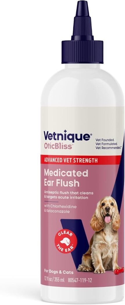Vetnique Oticbliss Dog Ear Infection Treatment & Ear Cleaner Flush 12oz