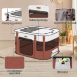 Dog Playpen - Foldable Cat Play Pens for Pubby, Kitten, Rabbit, Portable Pet Tent with Carring Bag for Indoor/Outdoor Travel Camping (Brown-Small) - Image 4