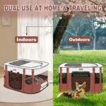 Dog Playpen - Foldable Cat Play Pens for Pubby, Kitten, Rabbit, Portable Pet Tent with Carring Bag for Indoor/Outdoor Travel Camping (Brown-Small) - Image 5