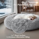 JOLLYVOGUE Calming Dog Beds Large Sized Dog, 36in Donut Washable Large Pet Bed, Anti-Slip & Anti-Anxiety Fluffy Faux Fur Round Dogs Bed, Fits up to 80 lbs Pets (Smoke Grey) - Image 4