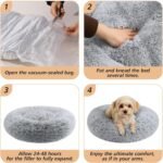 JOLLYVOGUE Calming Dog Beds Large Sized Dog, 36in Donut Washable Large Pet Bed, Anti-Slip & Anti-Anxiety Fluffy Faux Fur Round Dogs Bed, Fits up to 80 lbs Pets (Smoke Grey) - Image 6