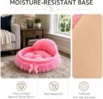 Pink Dog Bed Washable Princess Cat Couch Soft Plush Pet Sofa Nest Mat Snuggle Kitten Puppy Cave Beds Cute Cozy Kitten Doggy Kennel Cushion Small Medium Dogs Cats Sleeping Pad (S, Pink) - Image 5