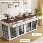 VOWNER 87" Dog Crate Furniture for 2 Dogs, Double Dog Cage Furniture, White - Image 4
