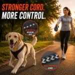 22.6 FT Retractable Dog Leash for Dogs 5-110 lbs–Reflective Leash with Reinforced Tape & Strong Cord–Quick Lock Button–360° Swivel System–Stainless Steel Spring–Comfortable Anti-Slip Handle BK - Image 3