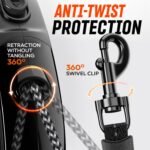 22.6 FT Retractable Dog Leash for Dogs 5-110 lbs–Reflective Leash with Reinforced Tape & Strong Cord–Quick Lock Button–360° Swivel System–Stainless Steel Spring–Comfortable Anti-Slip Handle BK - Image 4