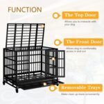 JY QAQA Heavy Duty Dog Crate, 38 Inch Indestructible Metal Kennel with Double Doors, Escape Proof Cage for Large Dogs with Removable Tray & Lockable Wheels - Image 3