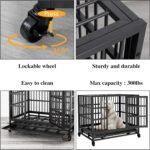JY QAQA Heavy Duty Dog Crate, 38 Inch Indestructible Metal Kennel with Double Doors, Escape Proof Cage for Large Dogs with Removable Tray & Lockable Wheels - Image 4