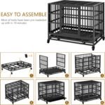 JY QAQA Heavy Duty Dog Crate, 38 Inch Indestructible Metal Kennel with Double Doors, Escape Proof Cage for Large Dogs with Removable Tray & Lockable Wheels - Image 5