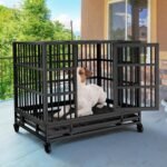 JY QAQA Heavy Duty Dog Crate, 38 Inch Indestructible Metal Kennel with Double Doors, Escape Proof Cage for Large Dogs with Removable Tray & Lockable Wheels - Image 6
